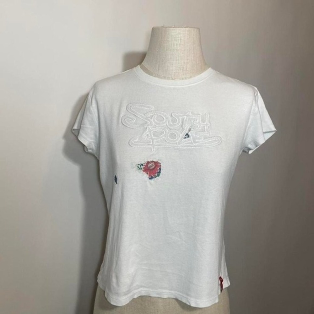 Upcycled South Pole white cropped baby tshirt